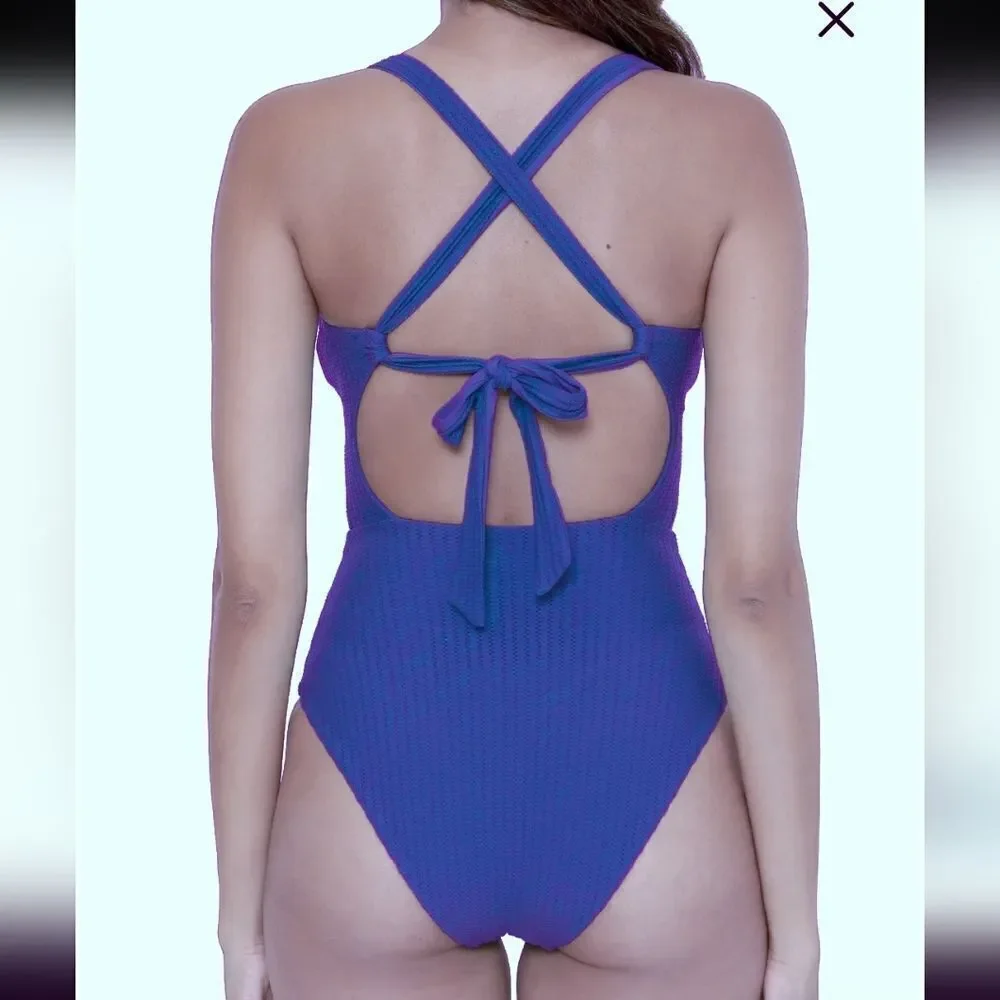 Becca by Rebecca Virtue Women's Line in Sand Bandeau One Piece Swimsuit Size L